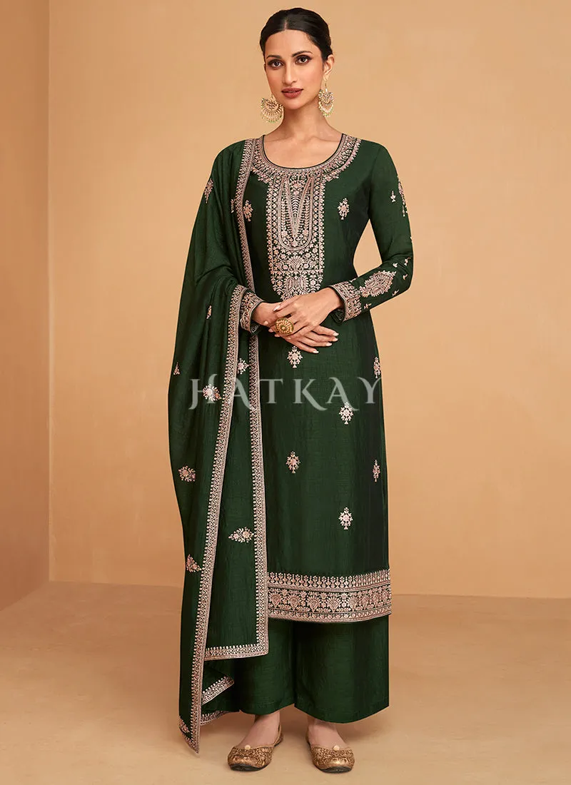 Green Embroidery Silk Salwar Kameez