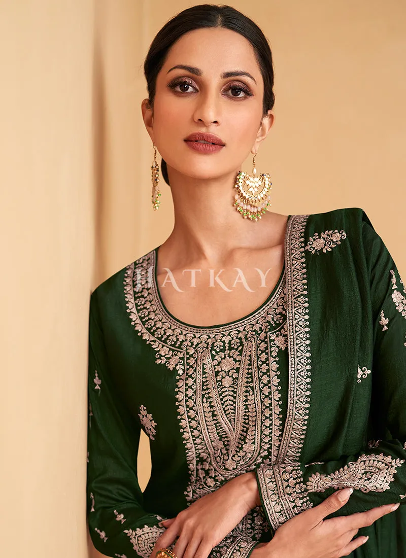 Green Embroidery Silk Salwar Kameez
