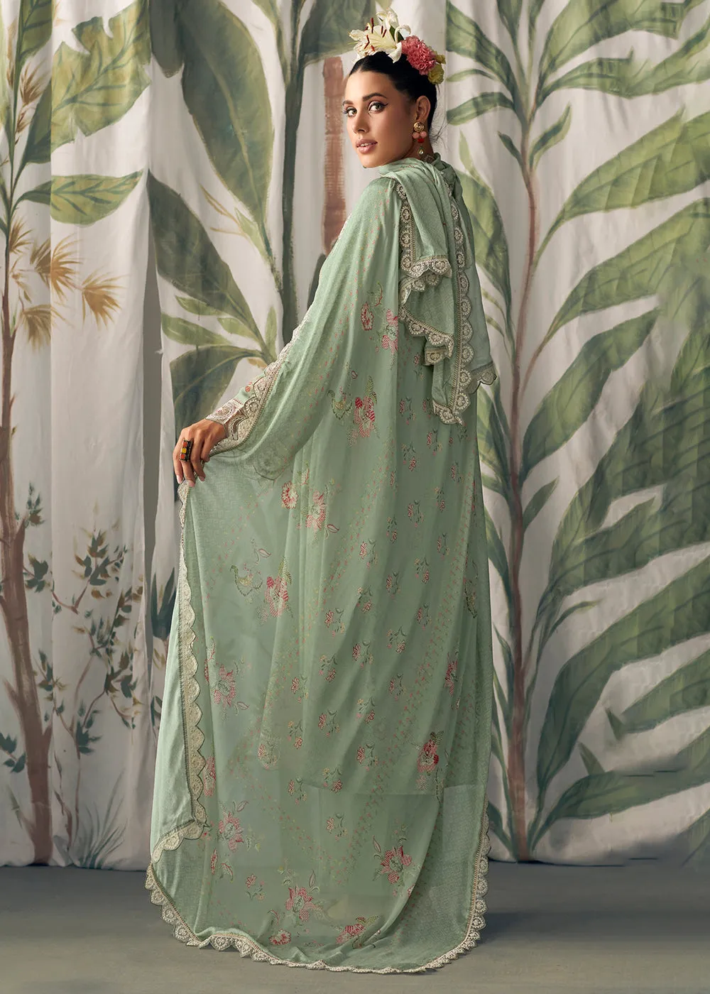 Green Pure Maslin Cotton Digital Printed Salwar Suit