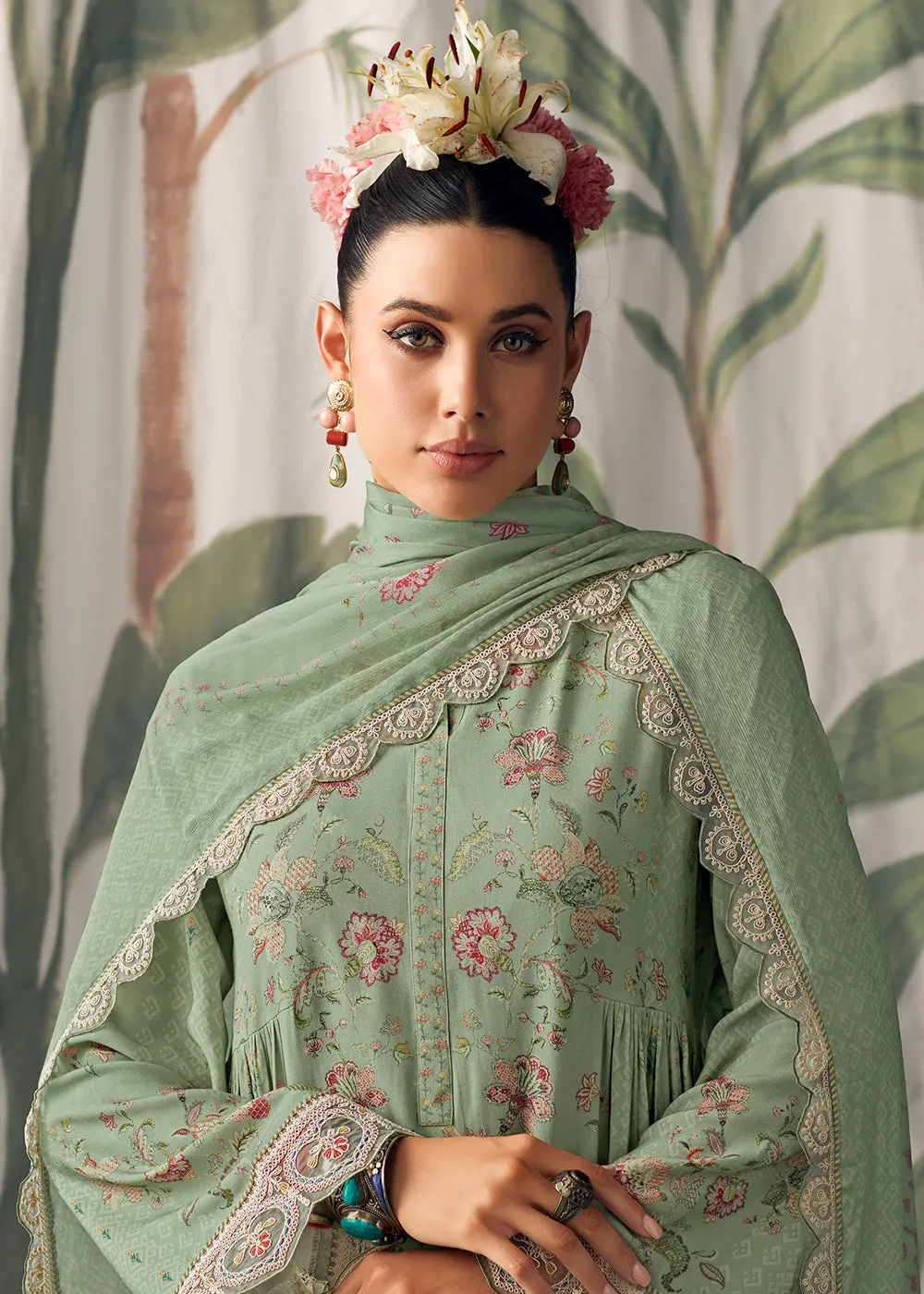 Green Pure Maslin Cotton Digital Printed Salwar Suit