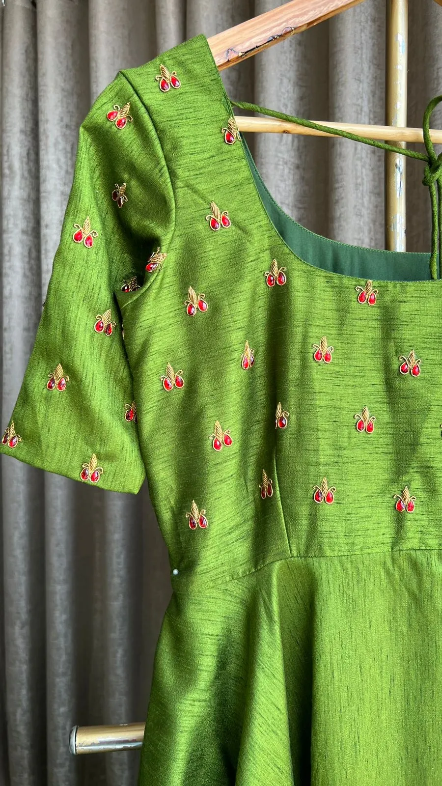 Green silk salwar suit of hand worked top and Duppata