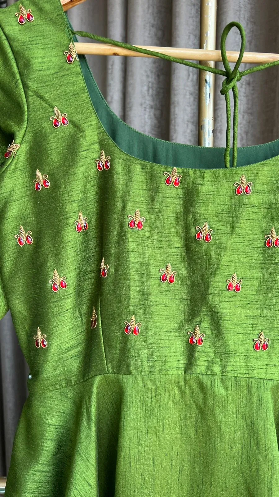 Green silk salwar suit of hand worked top and Duppata