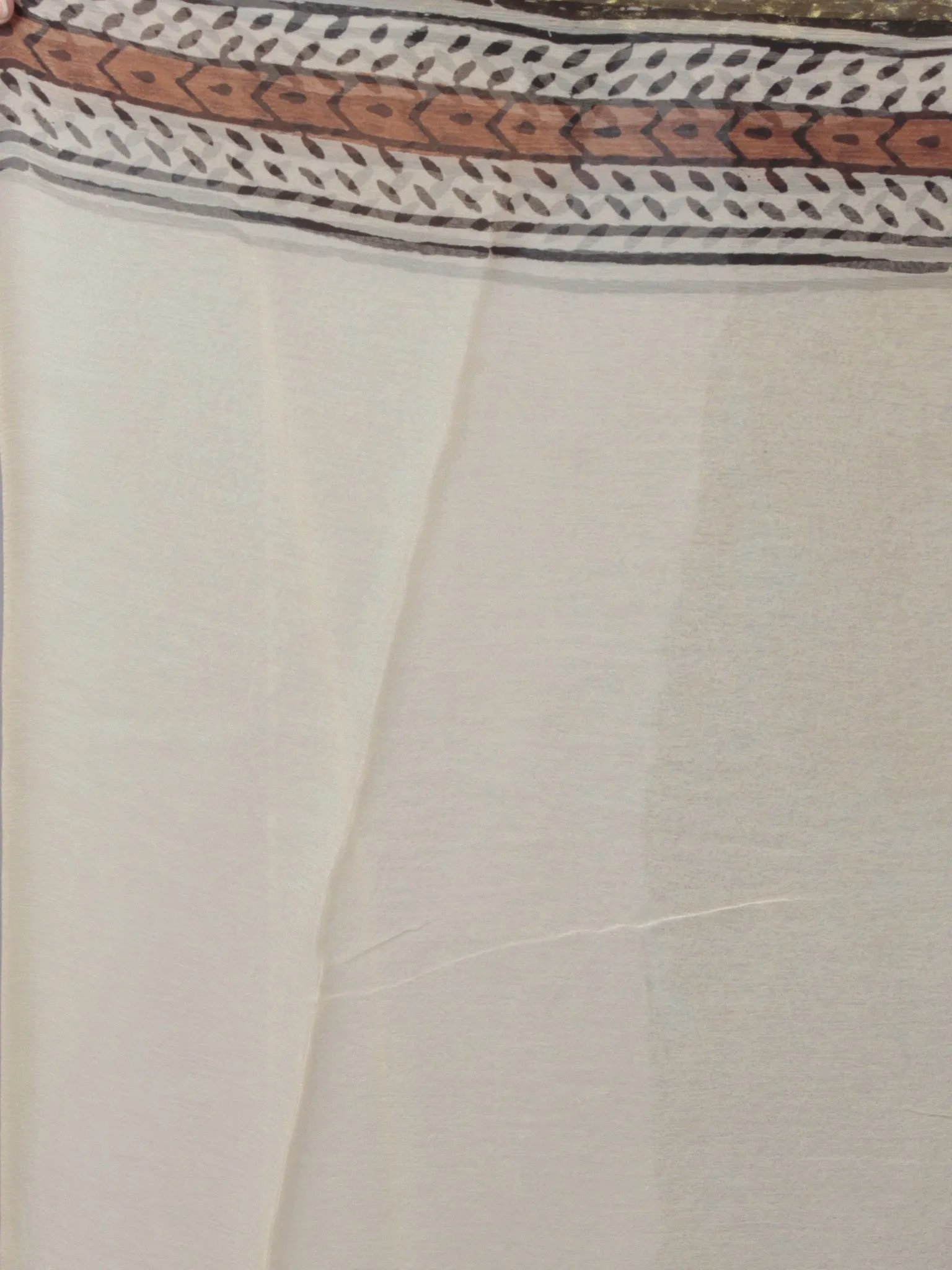 Ivory Black Hand Block Printed Chiffon Saree - S031701693