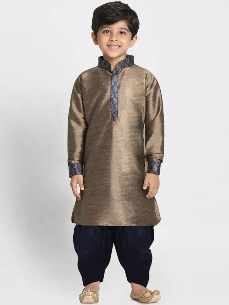 Jashvi Boys' Bronze Cotton Silk Blend Kurta and Dhoti Pant Set