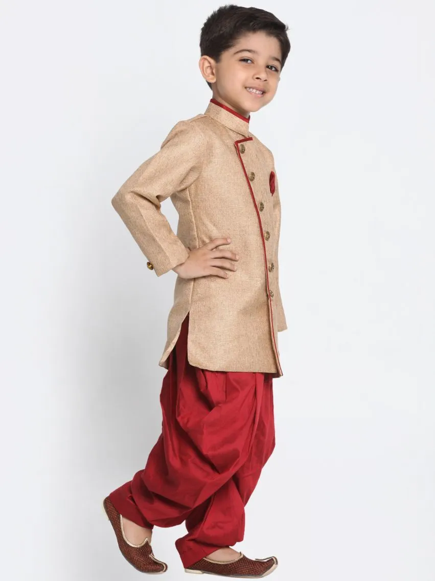 Jashvi Boy's Brown Jute Silk Blend Sherwani Set
