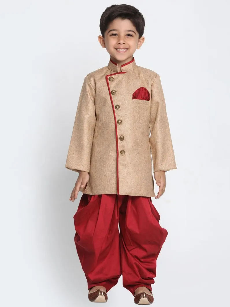 Jashvi Boy's Brown Jute Silk Blend Sherwani Set