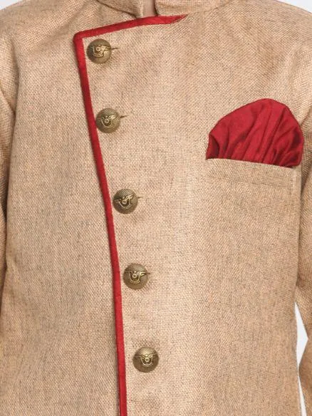 Jashvi Boy's Brown Jute Silk Blend Sherwani Set