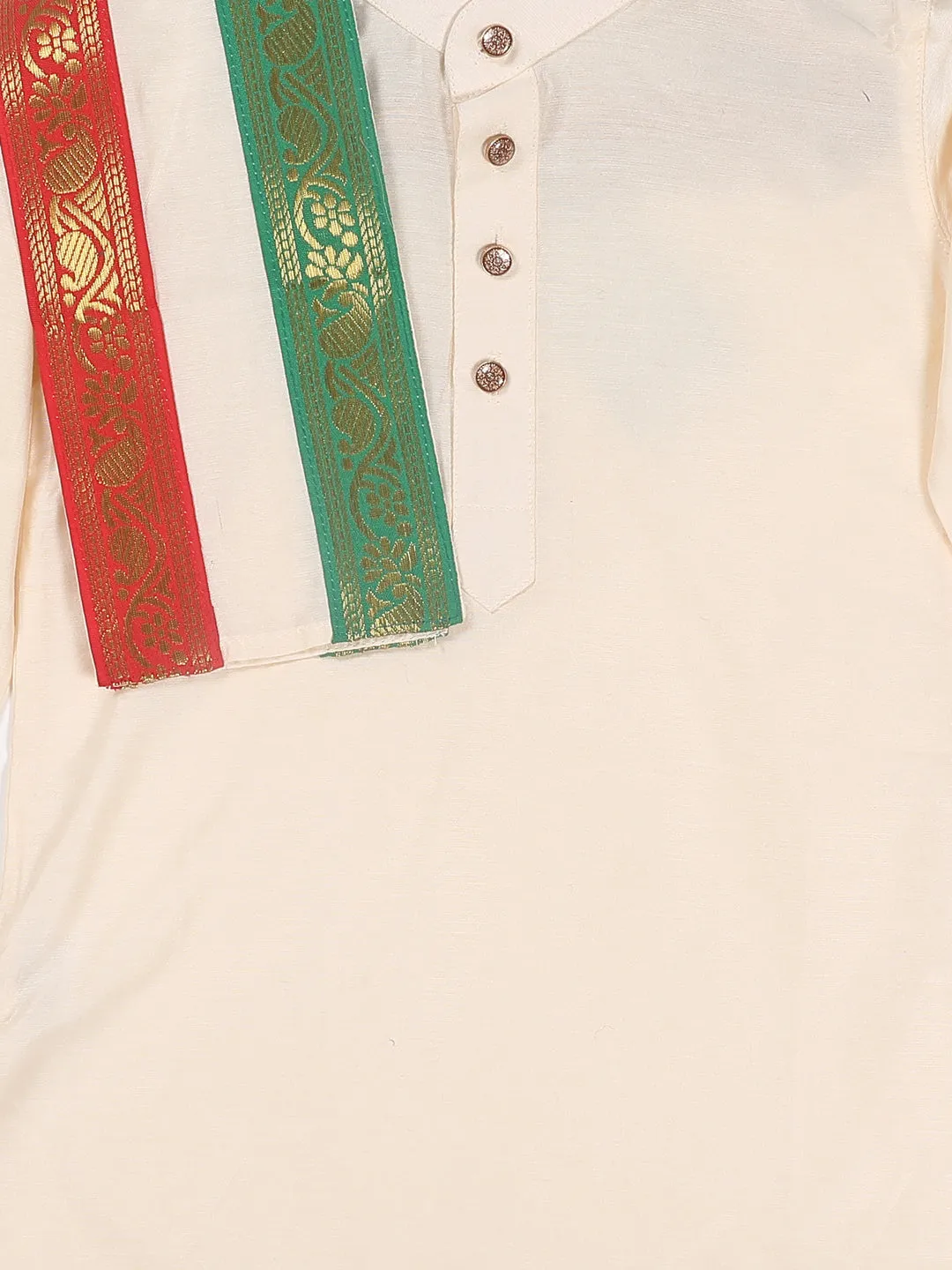 Jashvi Boy's Cream-Colored Kurta With Dhoti Pants & Dupatta Set