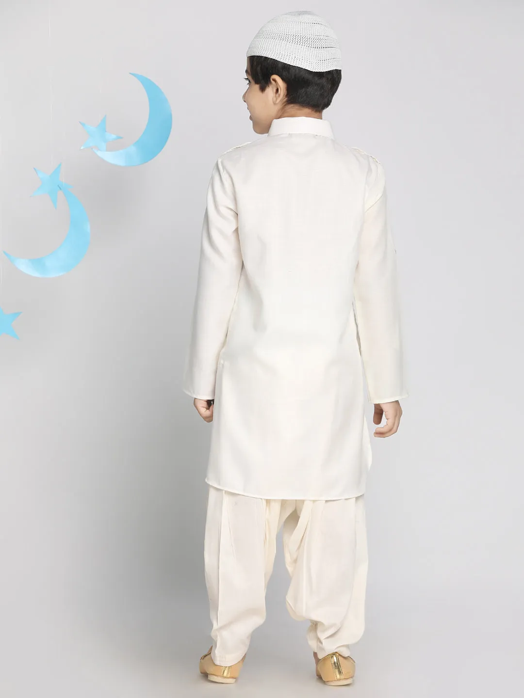 Jashvi Boys' Cream Pathani Suit Set