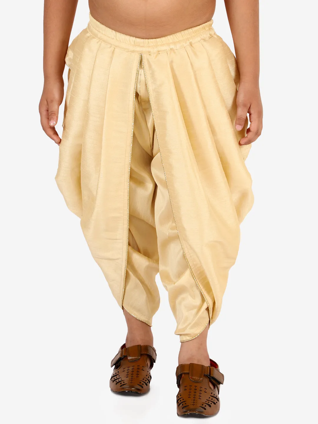 Jashvi Boys' Gold Silk Blend Solid Dhoti Pant