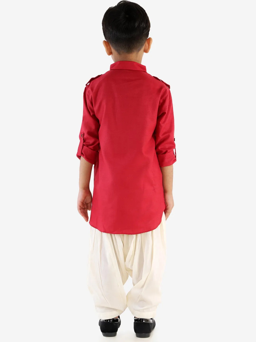 Jashvi Boy's Maroon Cotton Blend Pathani Suit Set