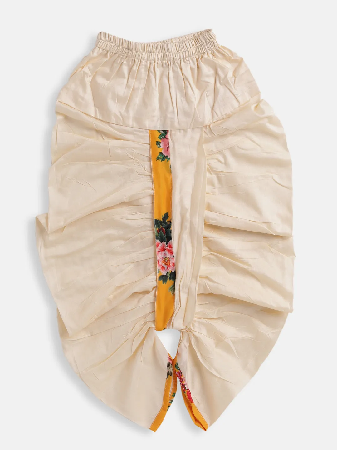 Jashvi Boys Multicolor-Base-Yellow Cotton Blend Kurta and Dhoti Set