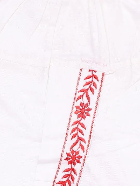 Jashvi Boy's White Embroidered Cotton Kurta and Dhoti Set