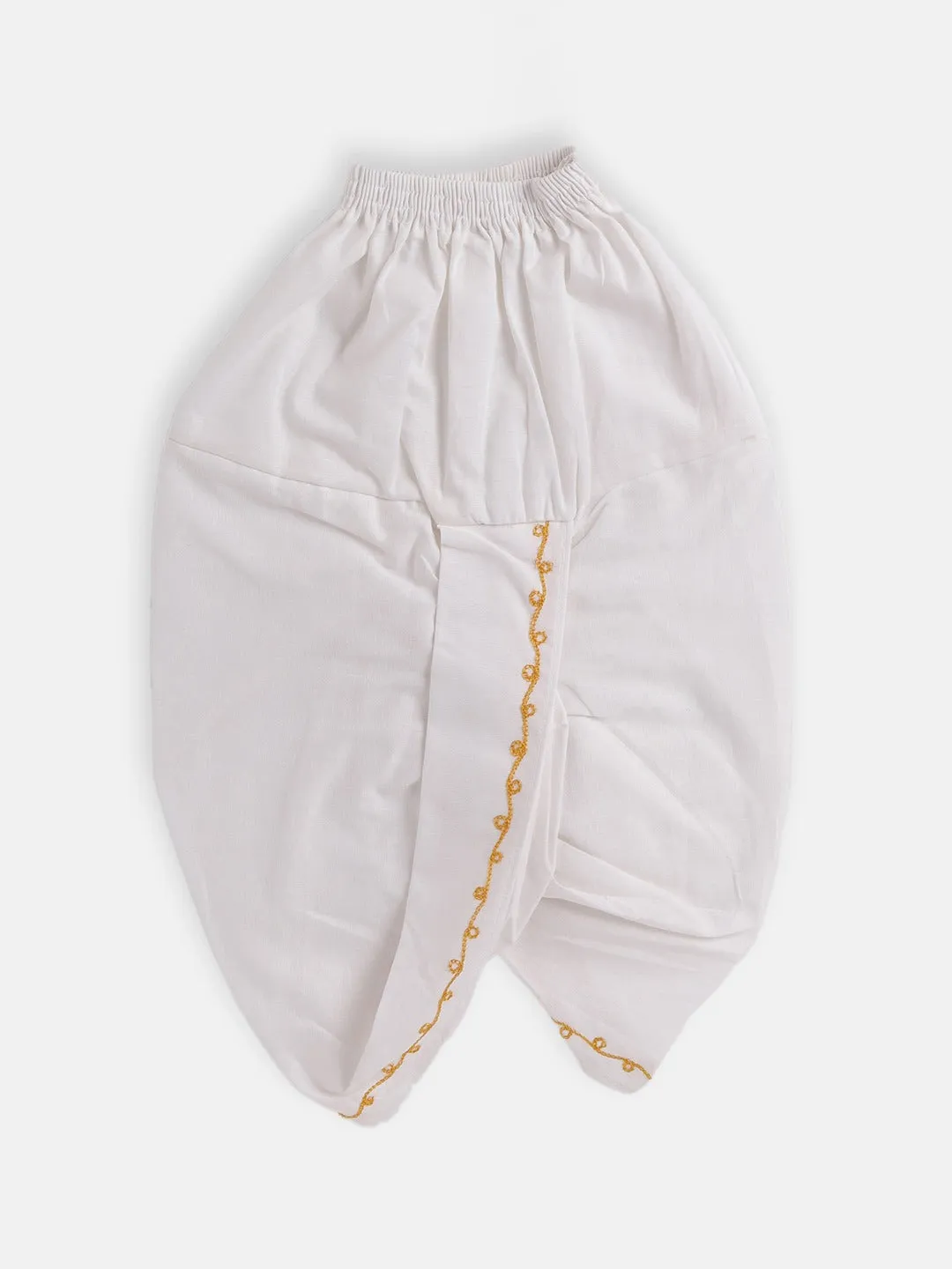 Jashvi Boy's White Ethnic Motifs Embroidered Angrakha Kurta With Dhoti Pants