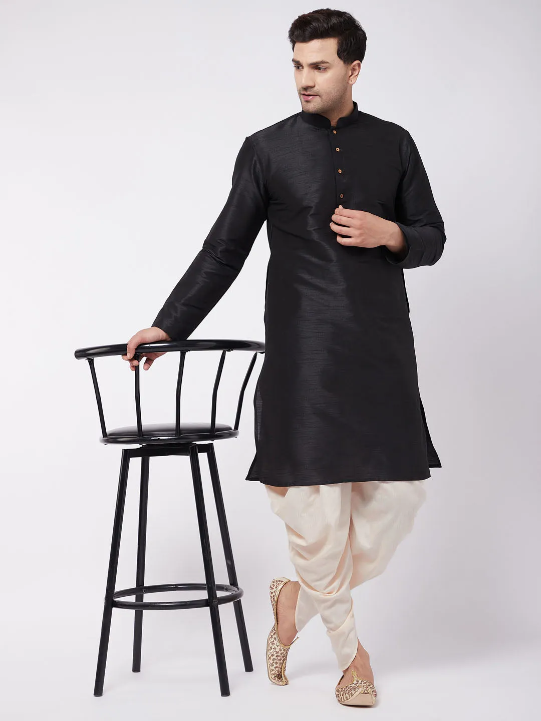 Jashvi Men's Cream Cotton Blend Cowl Dhoti