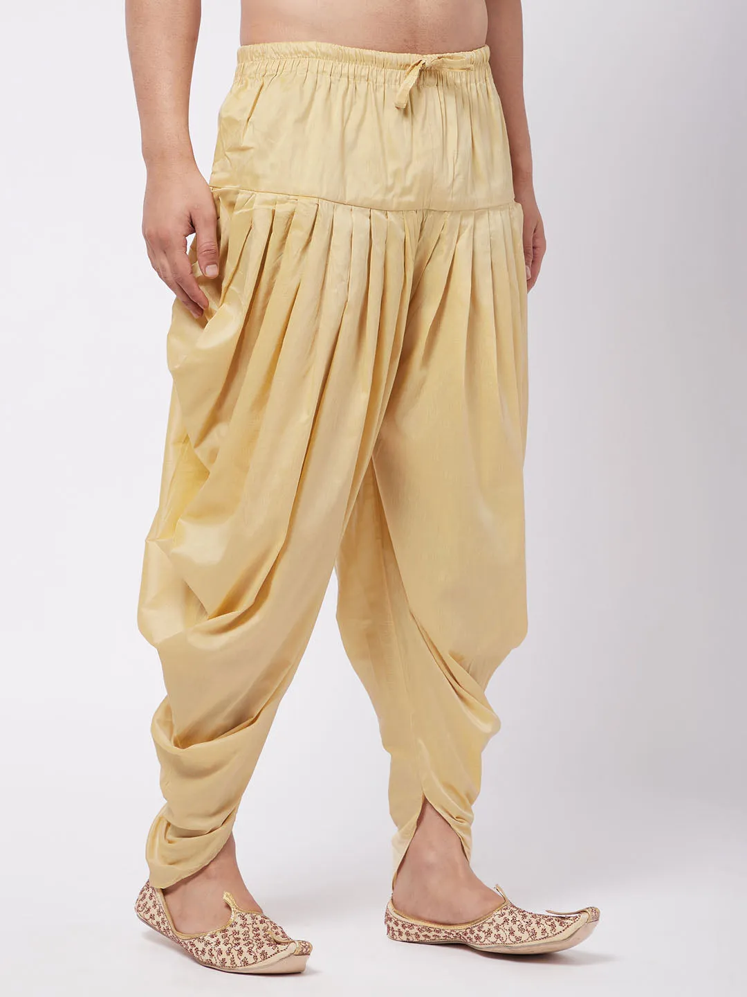 Jashvi Men's Gold Cotton Blend Cowl Dhoti