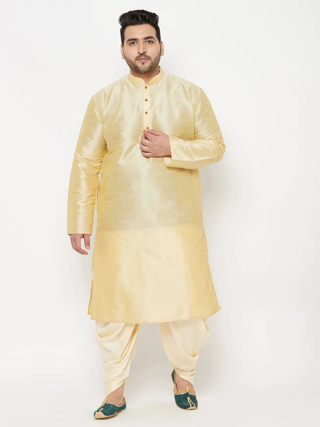 Jashvi Men's PLUS  Size Gold Solid Cowl Dhoti Pants