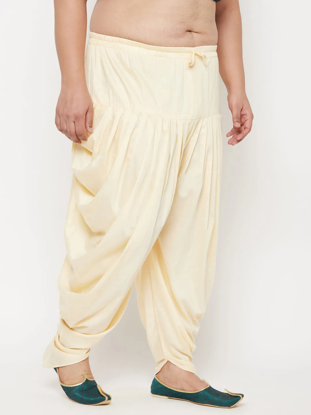Jashvi Men's PLUS  Size Gold Solid Cowl Dhoti Pants
