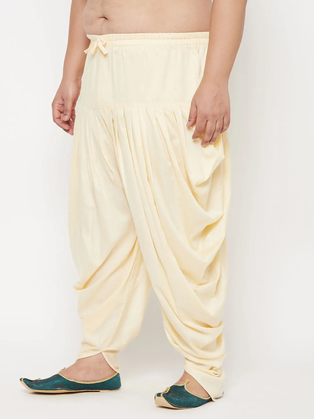 Jashvi Men's PLUS  Size Gold Solid Cowl Dhoti Pants