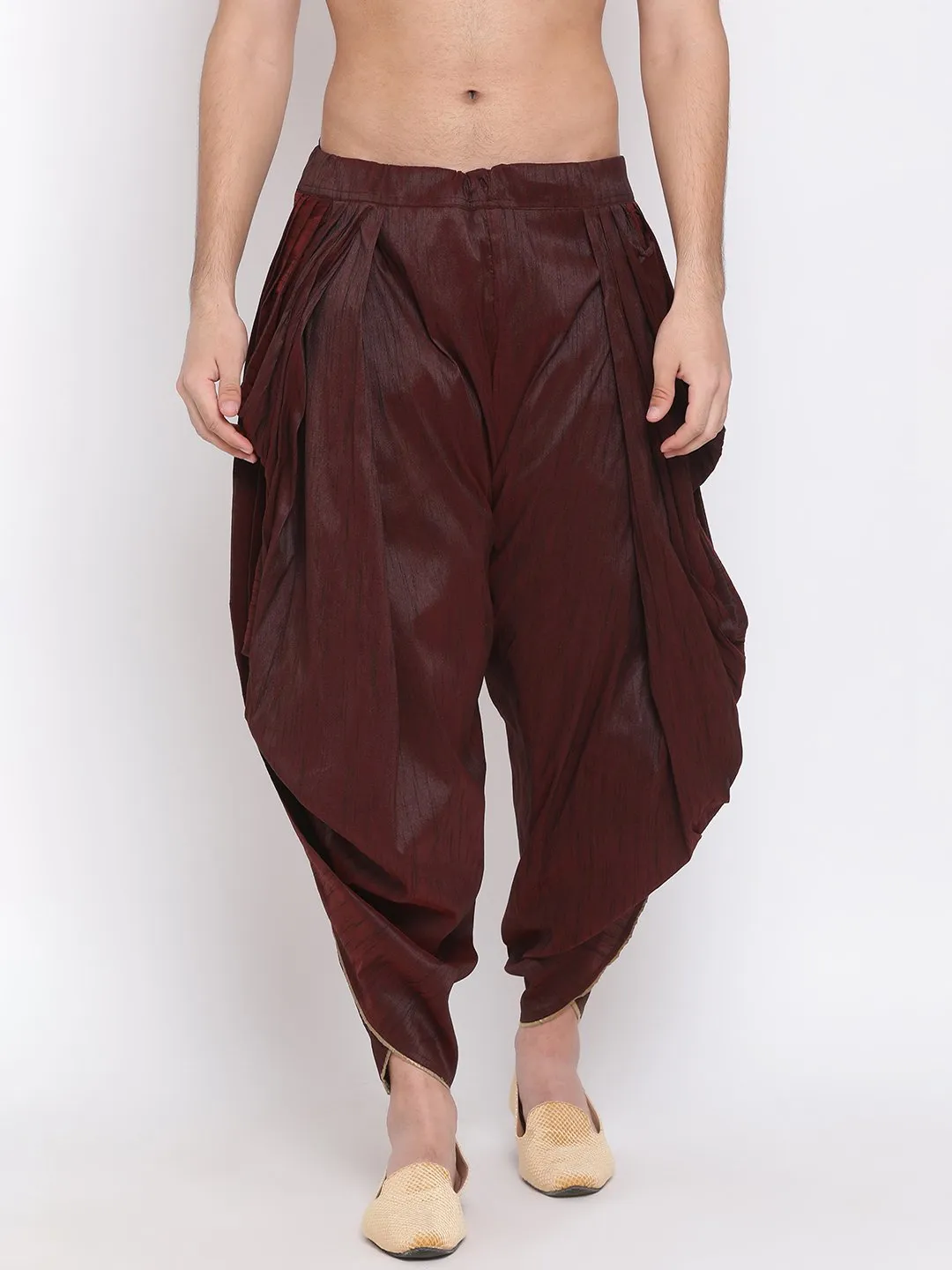 Jashvi Men's Wine Silk Blend Dhoti Pant
