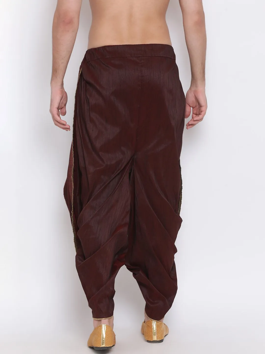 Jashvi Men's Wine Silk Blend Dhoti Pant