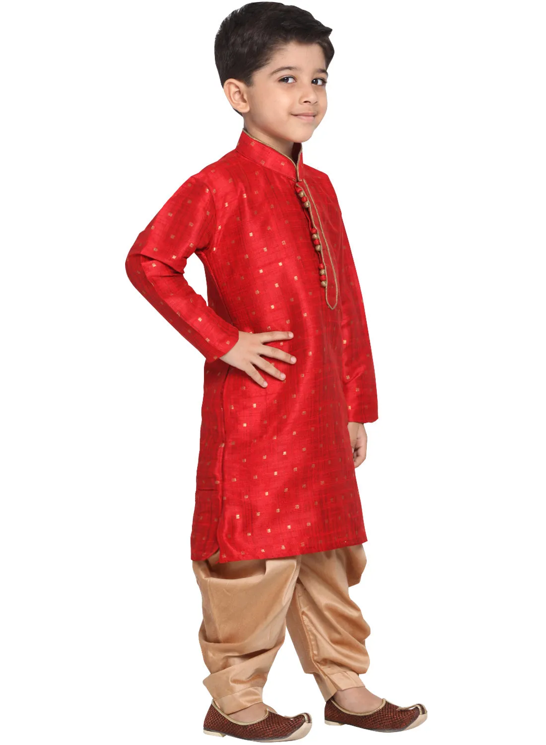 Jashvi Silk Blend Maroon Woven Sibling Set