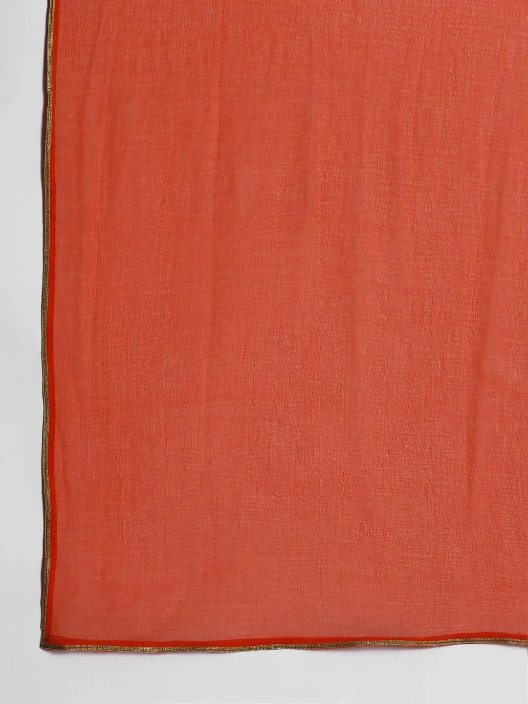 Kids Orange Printed Rayon Straight Kurta With Salwar & Dupatta
