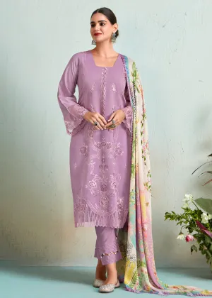 Lilac Pink Pure Muslin Resham Embroidered Salwar Suit