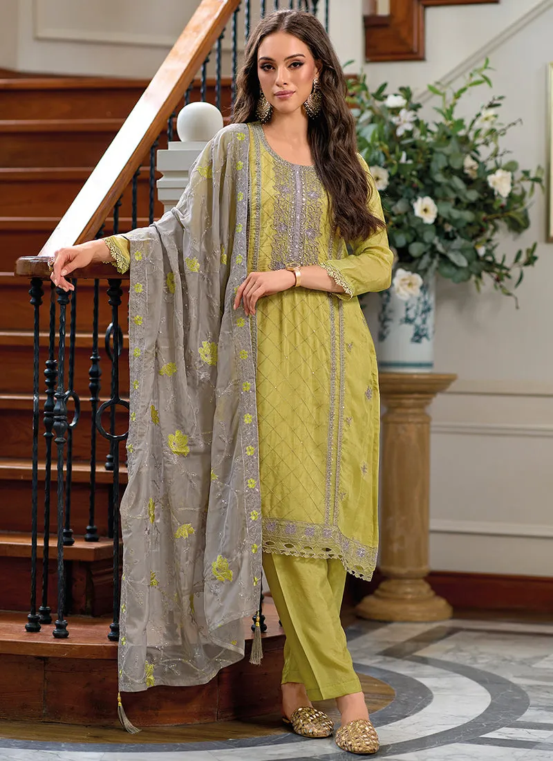 Lime Green Handwork Embroidery Traditional Salwar Kameez