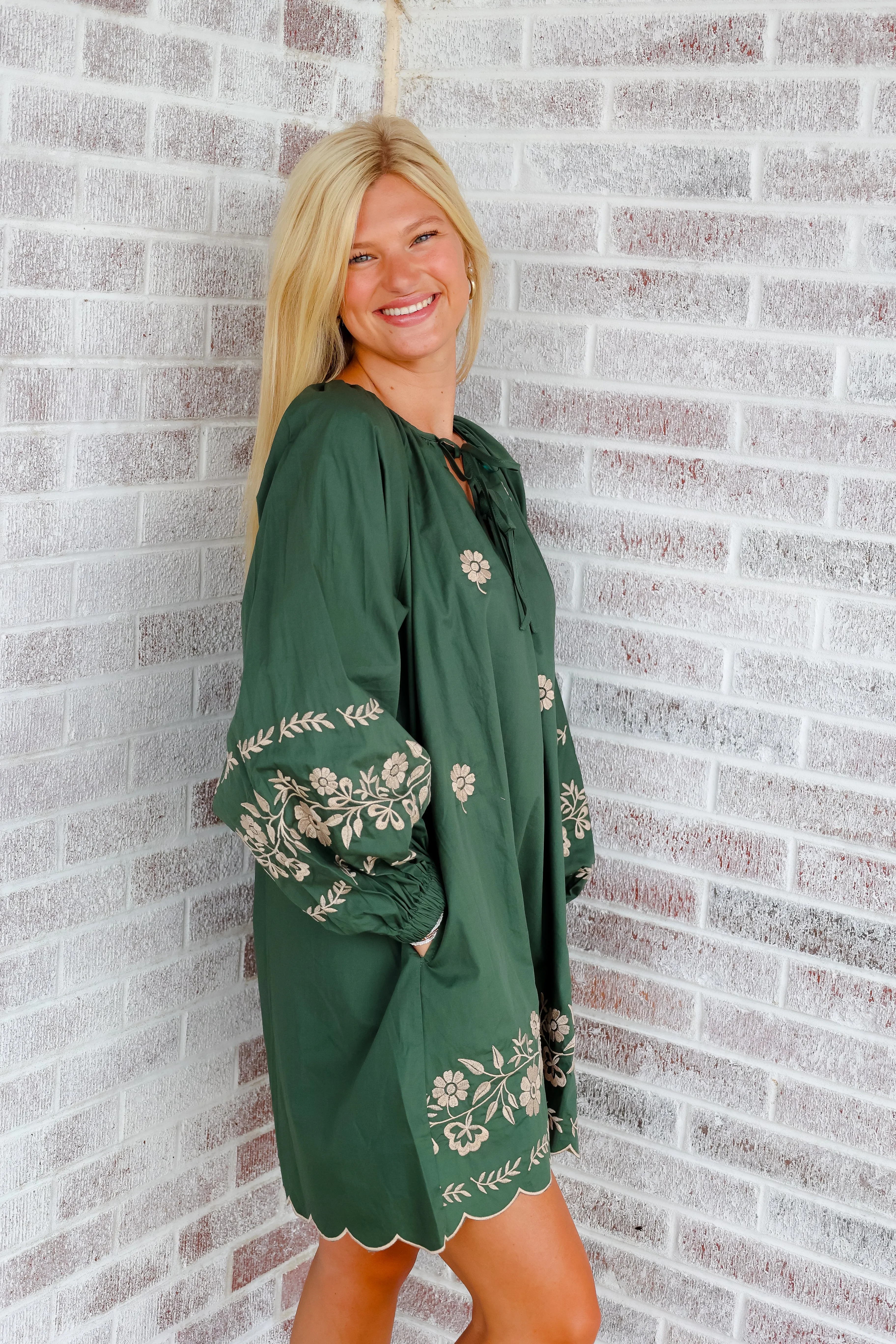 Live Fearlessly Embroidered Peasant Mini Dress