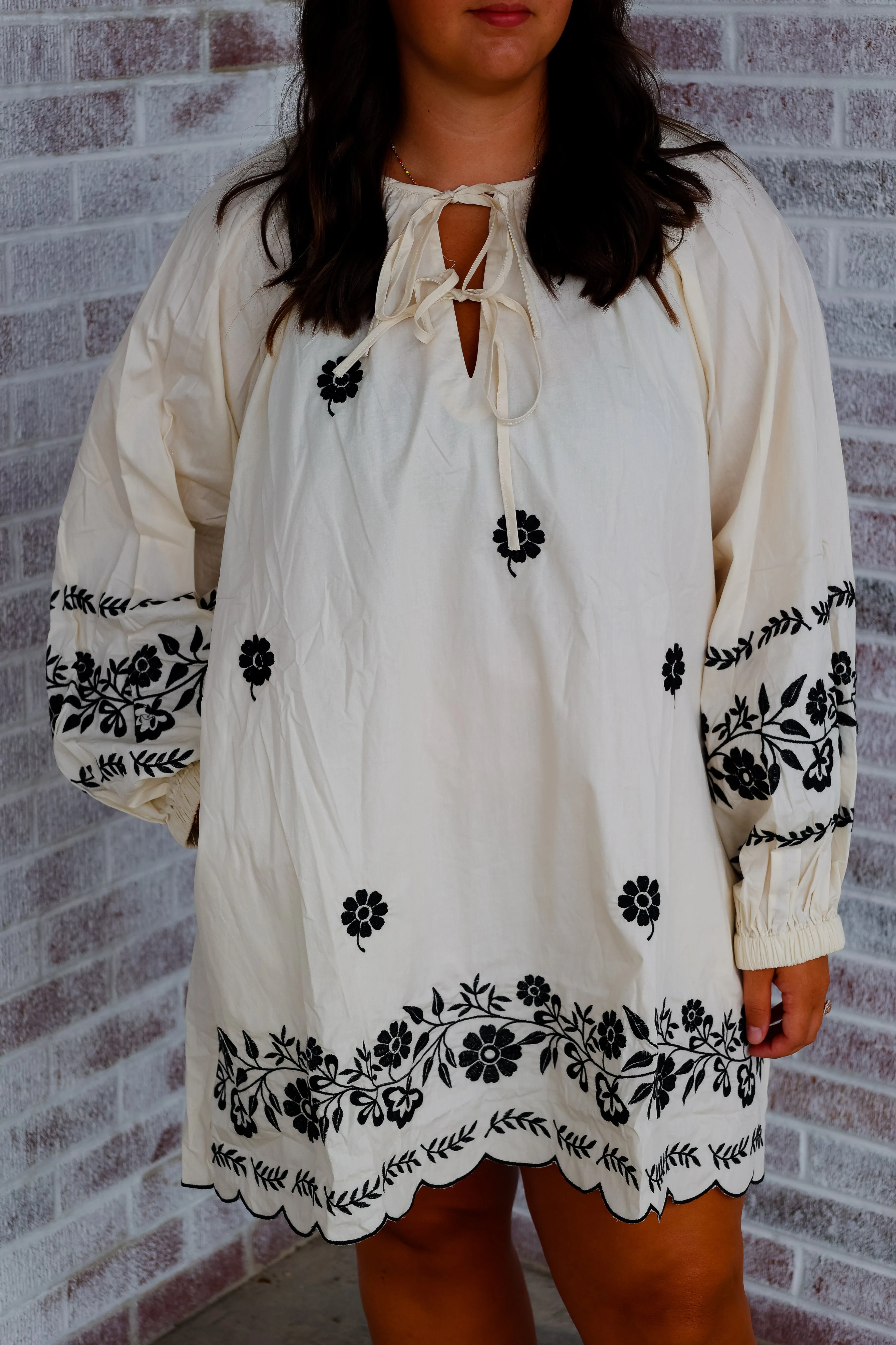 Live Fearlessly Embroidered Peasant Mini Dress