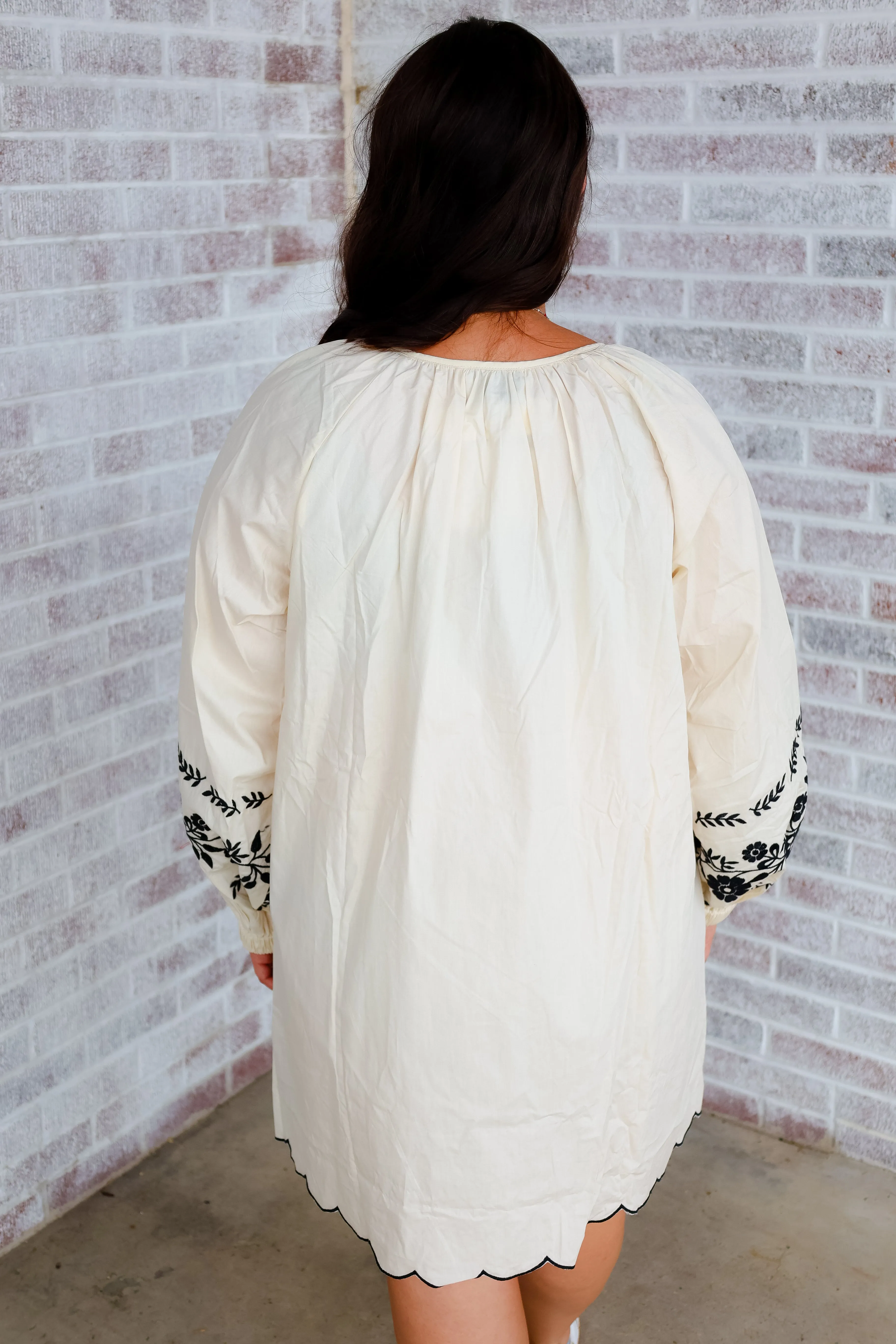 Live Fearlessly Embroidered Peasant Mini Dress