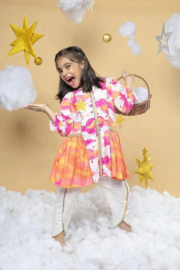 Live In Sunshine Off-White Kurta and Dhoti Pants Set for Girls