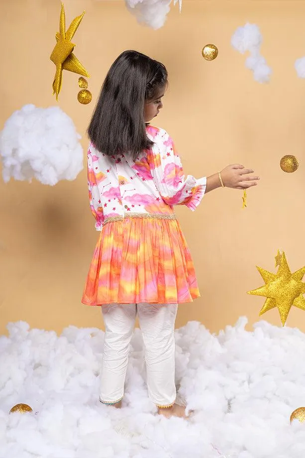 Live In Sunshine Off-White Kurta and Dhoti Pants Set for Girls