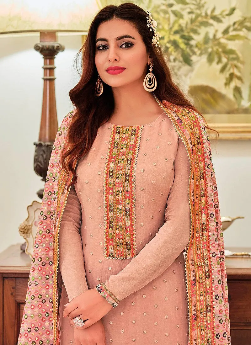 Maple Pink Punjabi Style Straight Cut Palazzo Suit