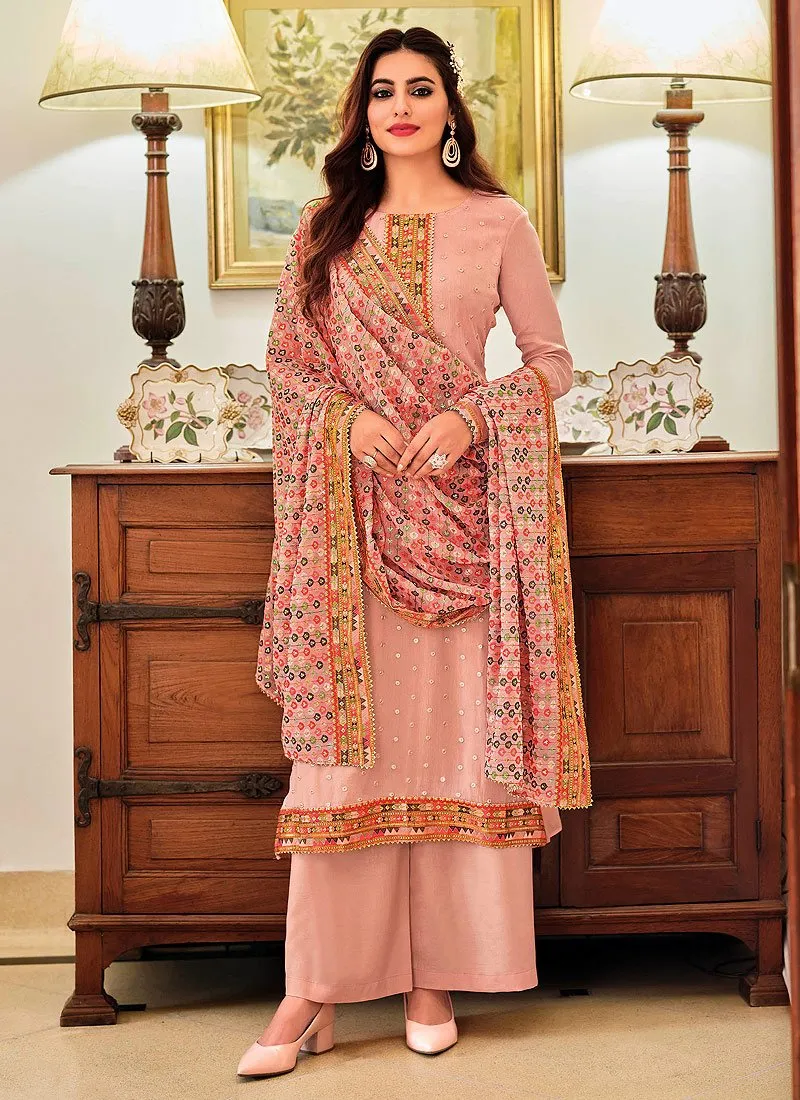 Maple Pink Punjabi Style Straight Cut Palazzo Suit