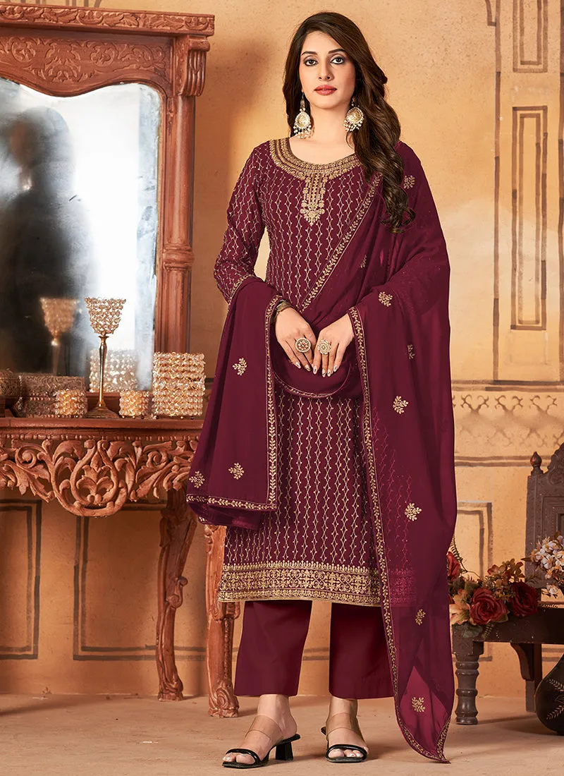 Maroon Embroidery Traditional Festive Salwar Kameez
