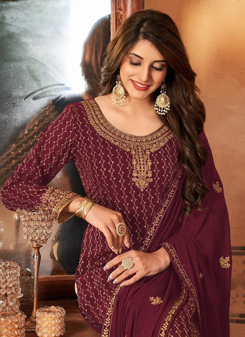 Maroon Embroidery Traditional Festive Salwar Kameez