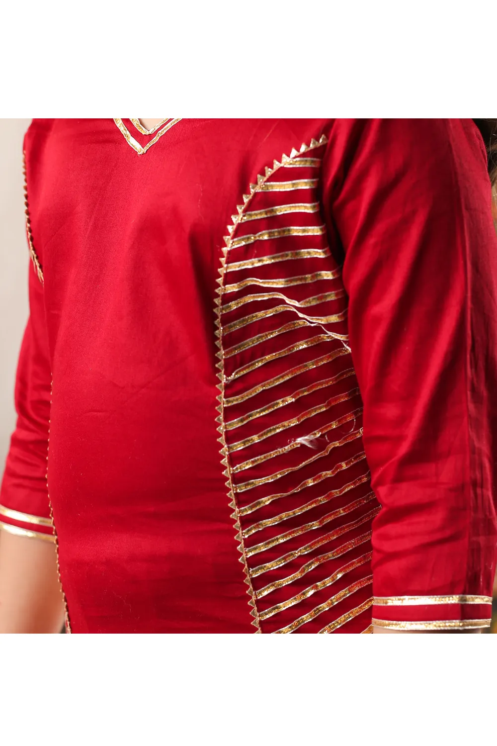 Maroon Gota Detailing Kurta With Dhoti Styled Pants Set