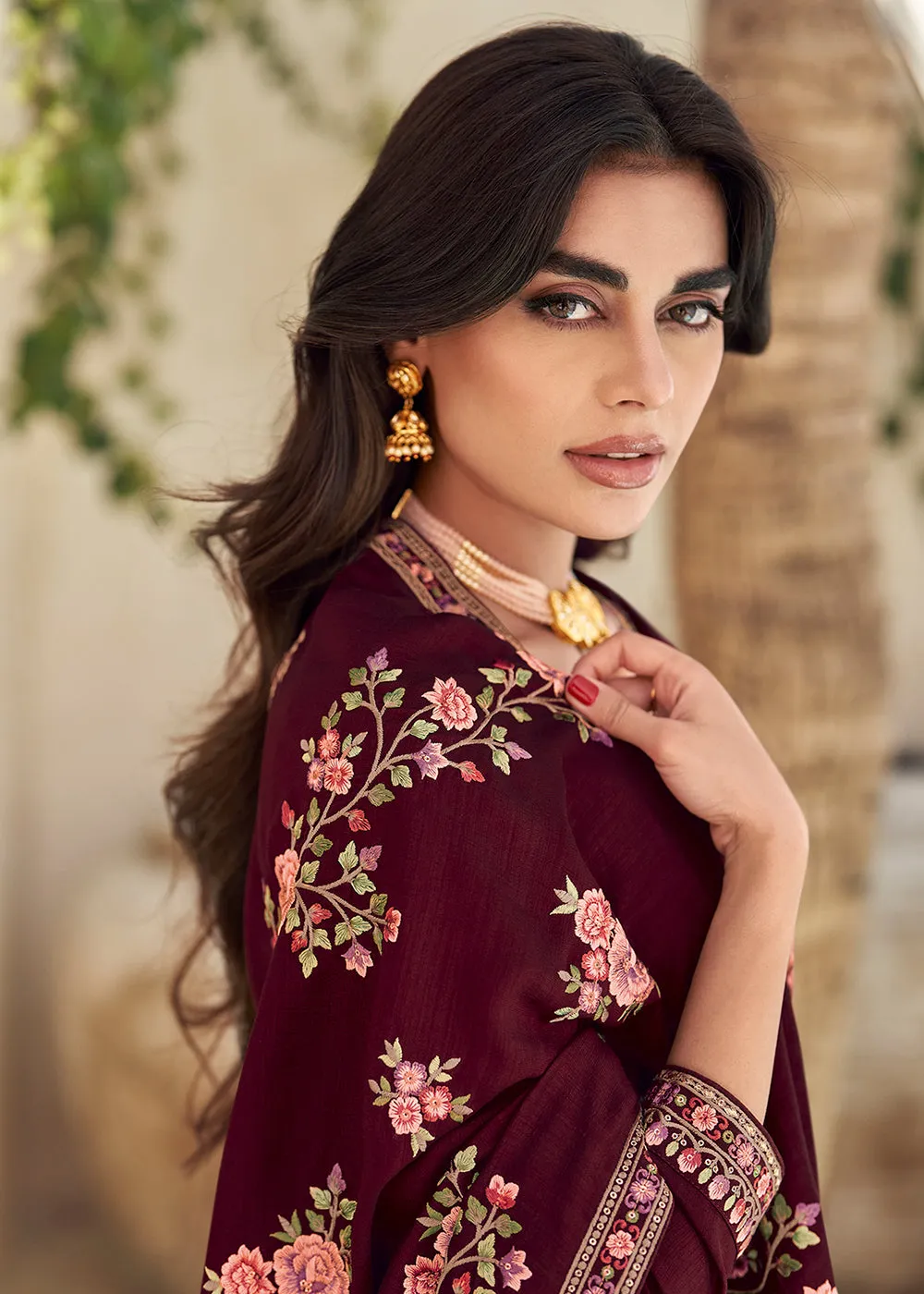 Maroon Premium Silk Thread Embroidered Trendy Salwar Suit