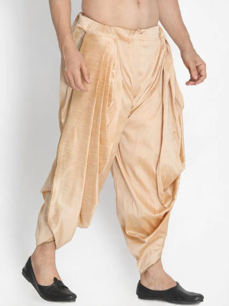 Men's Gold Cotton Silk Blend Dhoti - Vastramay