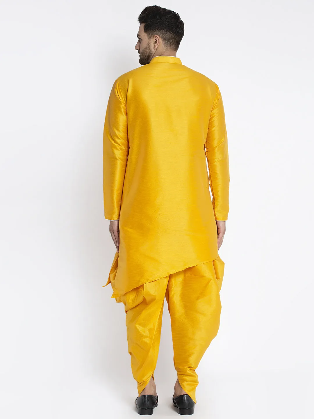 Men's Mustard Solid Kurta With Dhoti Pant - Benstoke