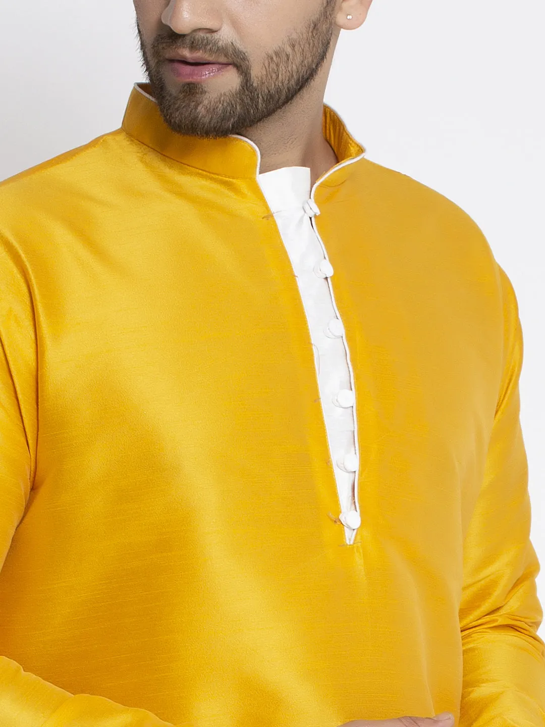 Men's Mustard Solid Kurta With Dhoti Pant - Benstoke
