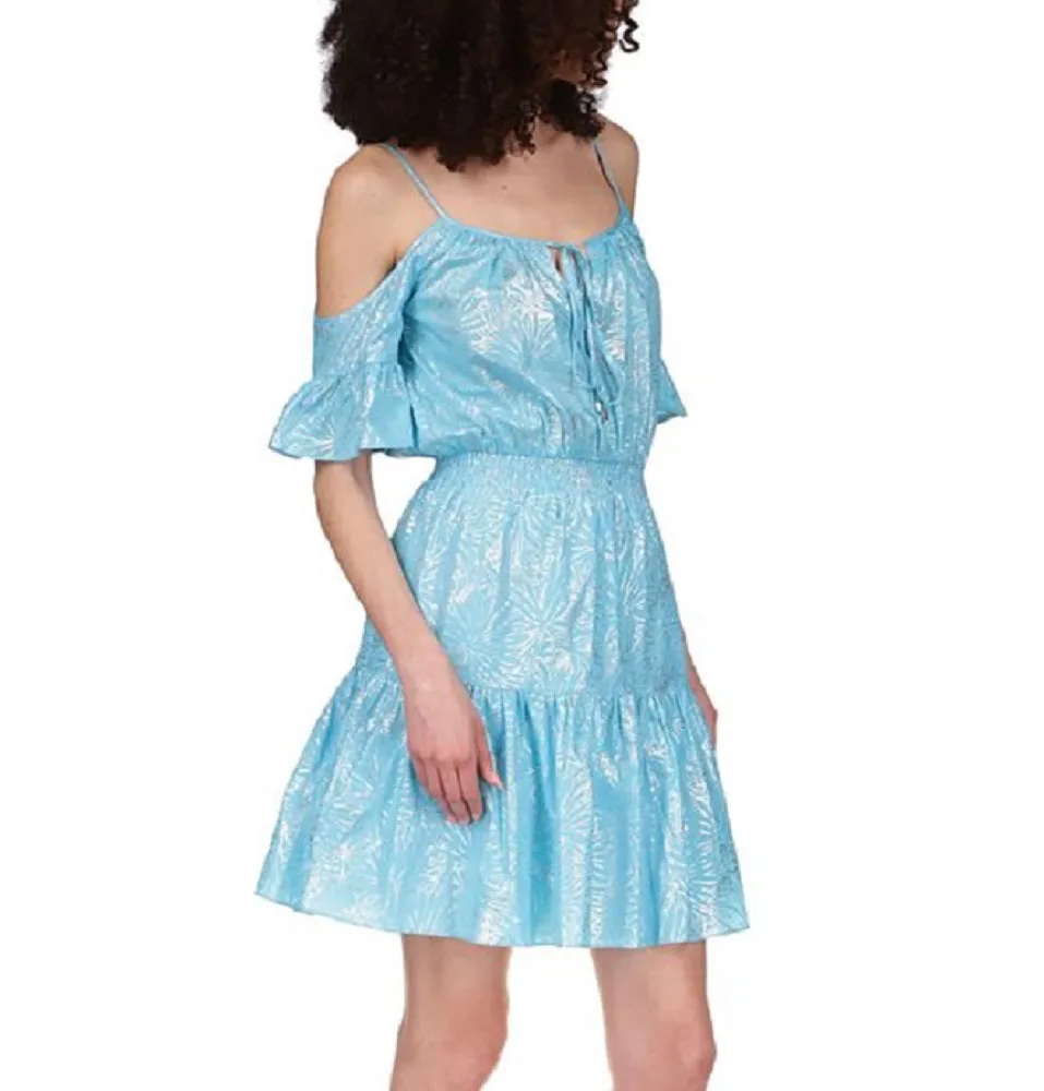 Michael Kors Women's Foil Print Cold Shoulder Dress Blue