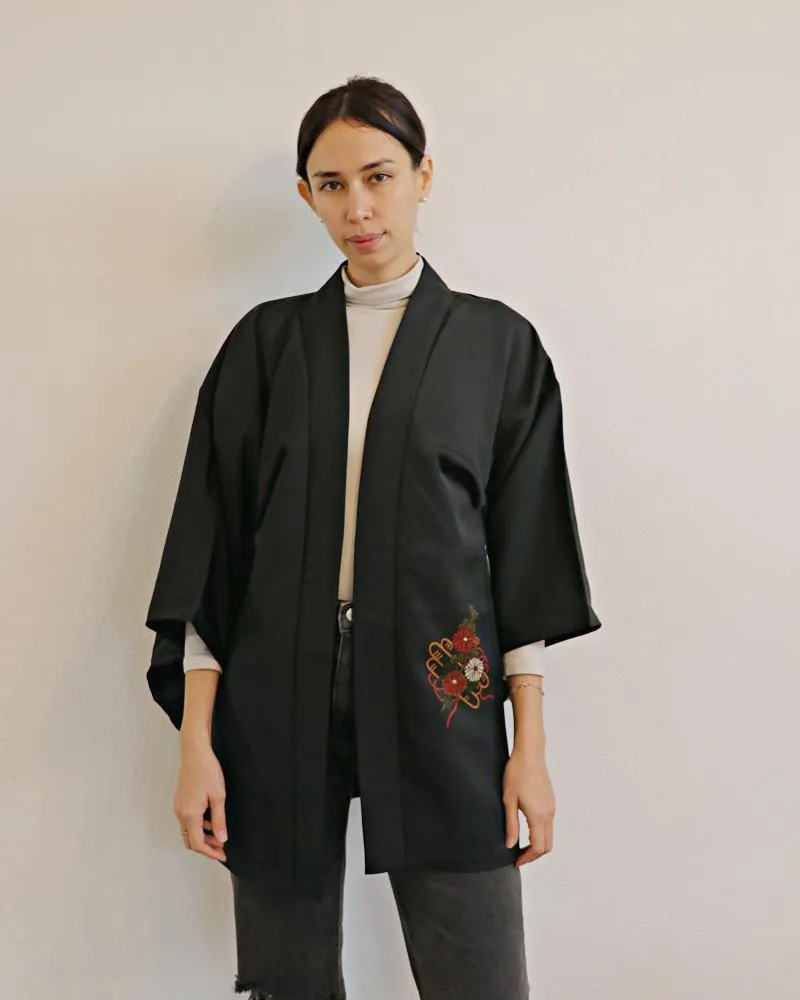 Mum Flower Magic Black Haori Kimono Jacket