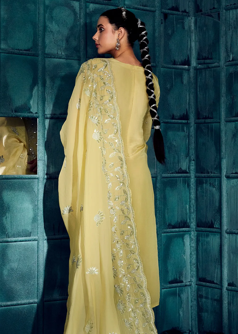 Pastel Yellow Modale Silk Embroidered Festive Salwar Suit