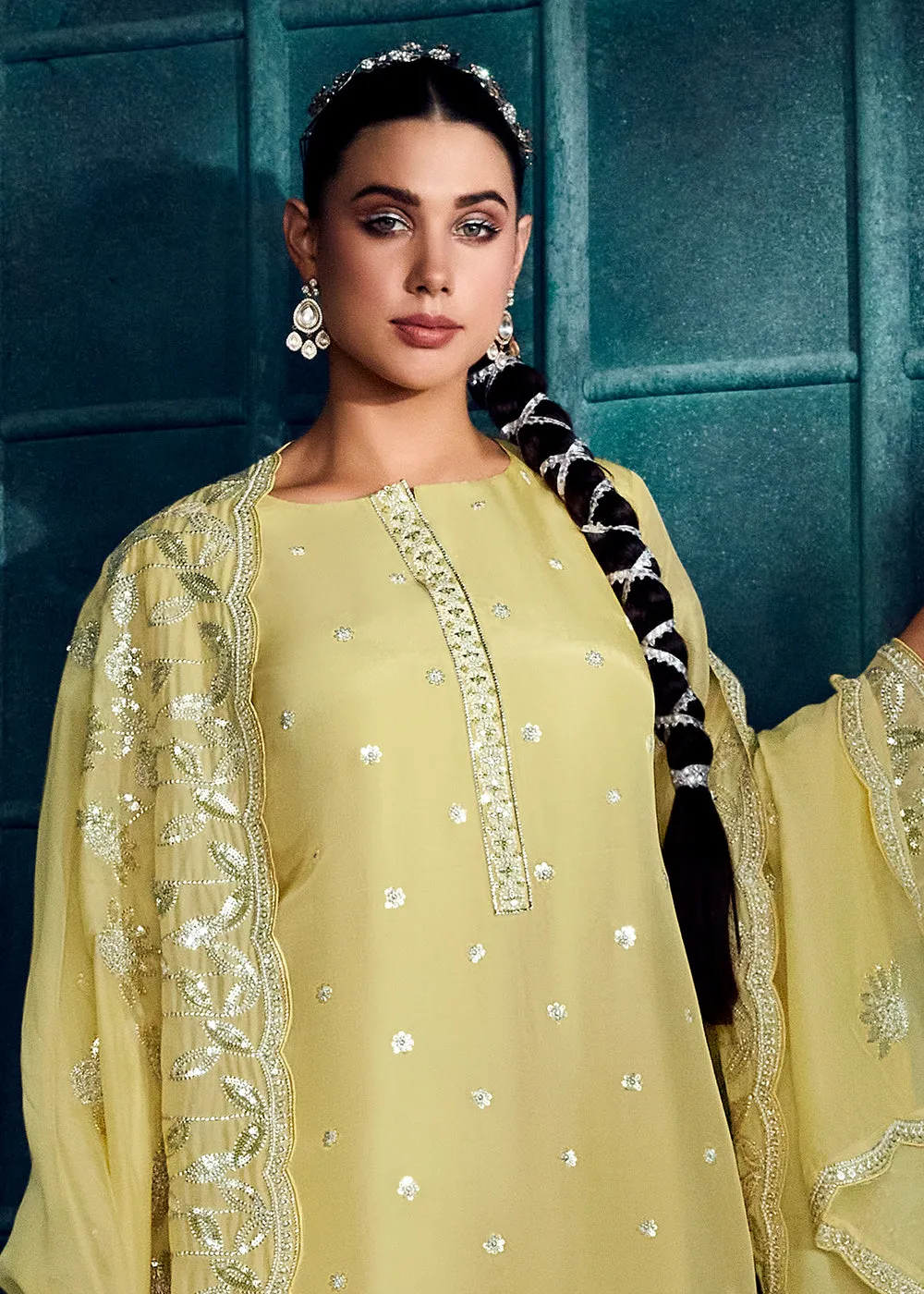 Pastel Yellow Modale Silk Embroidered Festive Salwar Suit
