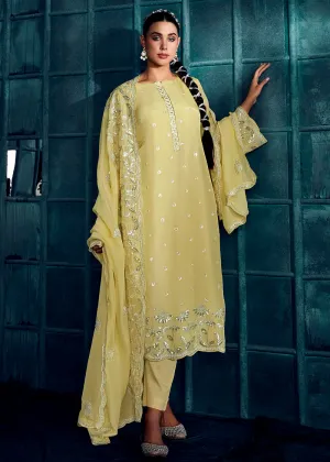 Pastel Yellow Modale Silk Embroidered Festive Salwar Suit