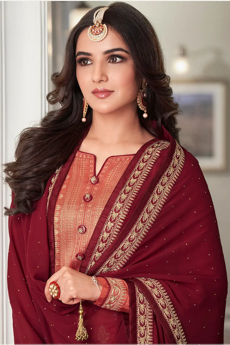 Peach Dola Jacquard Silk Festival Salwar Kameez