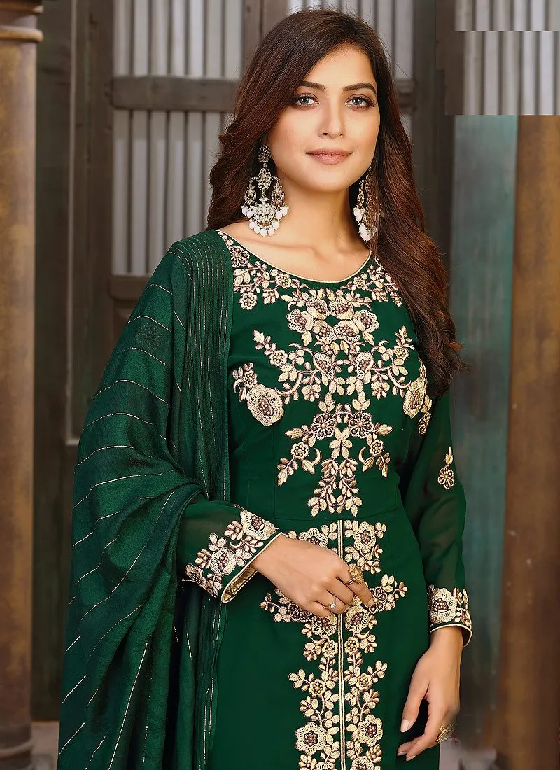 Pine Green Ceremonial Embroidered Pakistani Style Suit